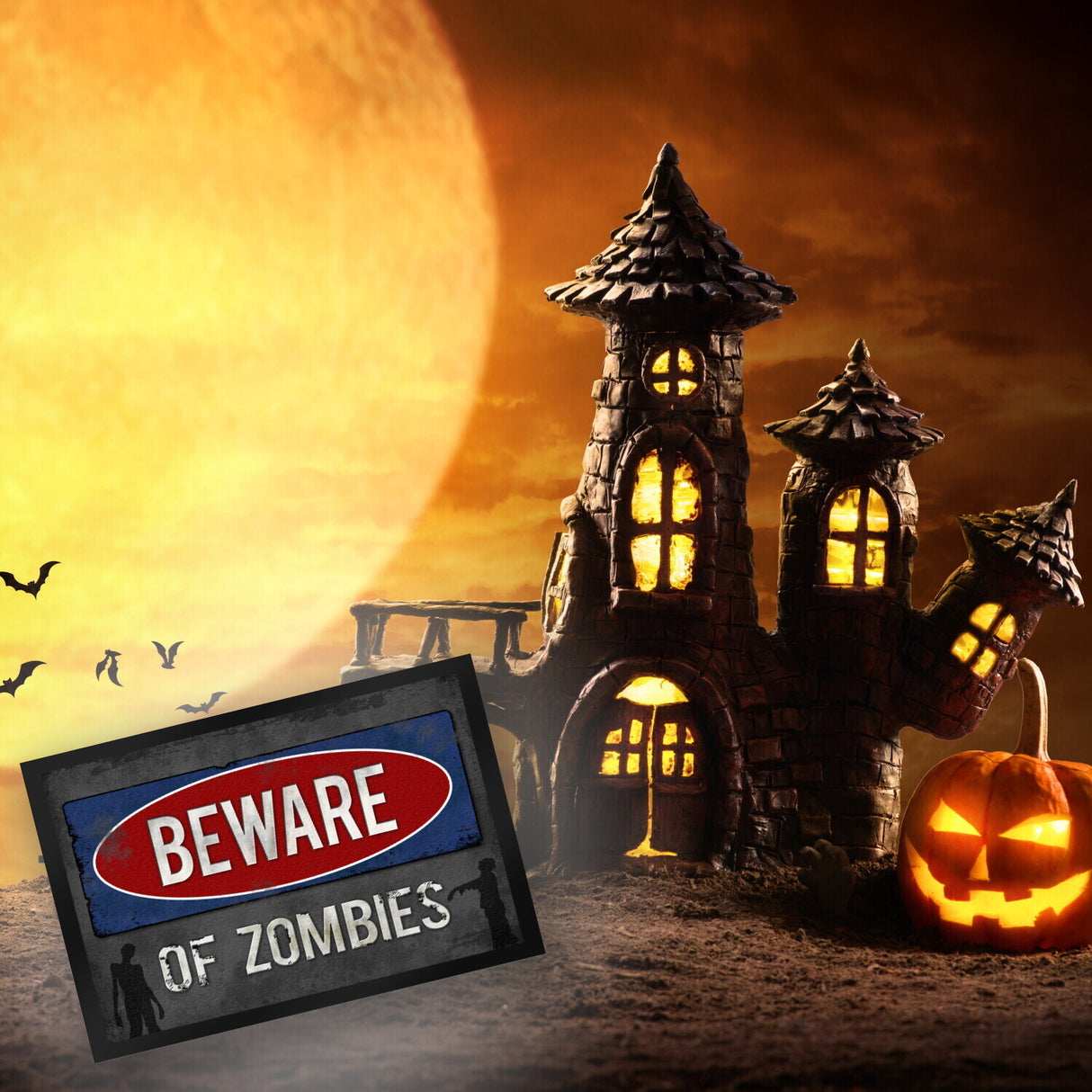 Beware of Zombies Fußmatte Warnung Zombie Halloween Untoter Apocalypse Angst Wohnung Haustür