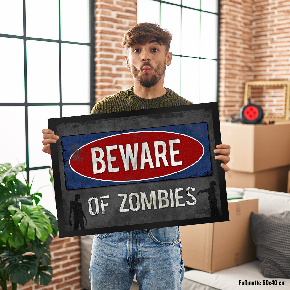 Beware of Zombies Fußmatte Warnung Zombie Halloween Untoter Apocalypse Angst Wohnung Haustür