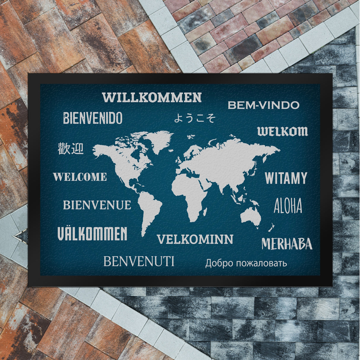 Willkommen Fußmatte in verschieden Sprachen Länder Land Menschen Sprache Welt