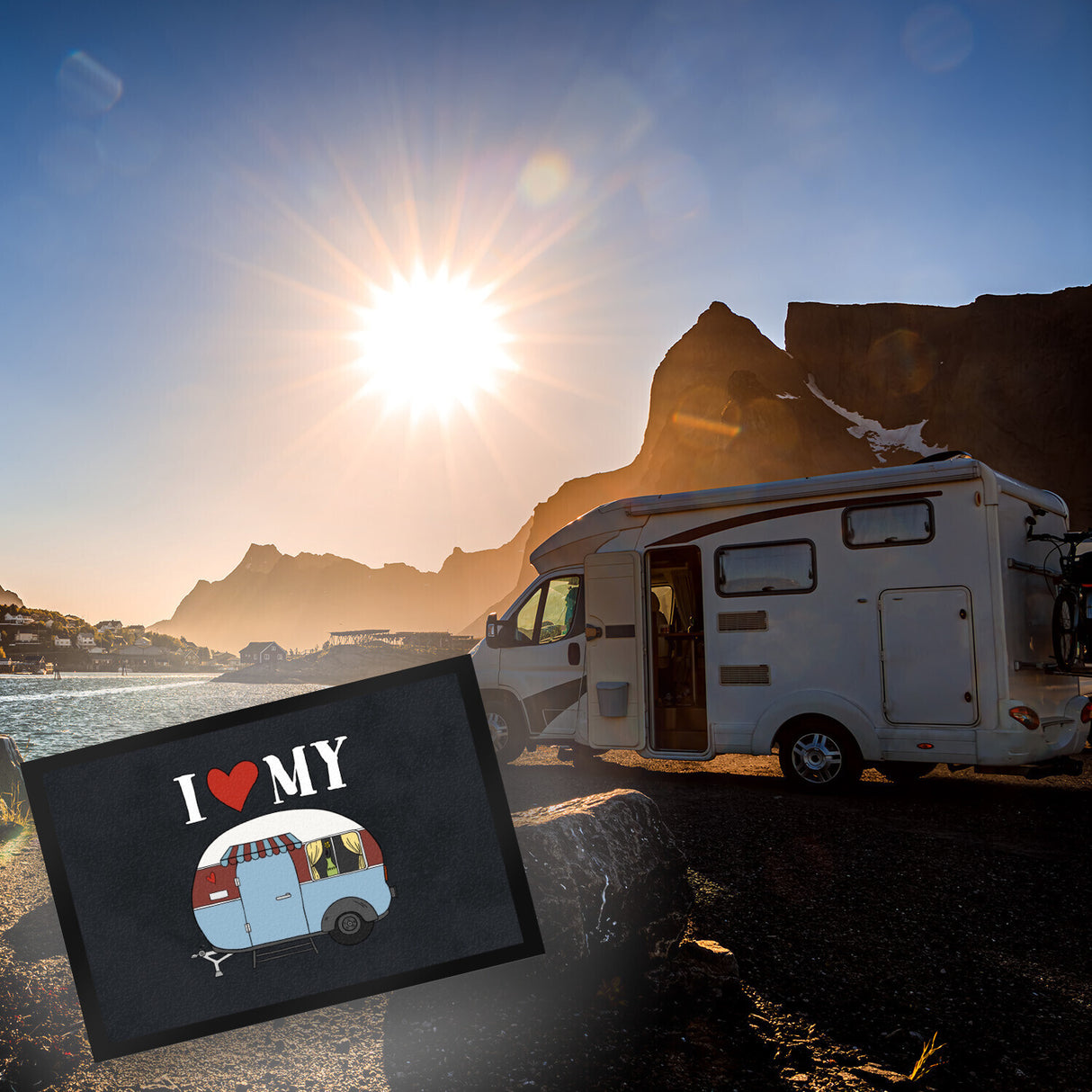 I love my Caravan Fußmatte mit Wohnwagen Motiv