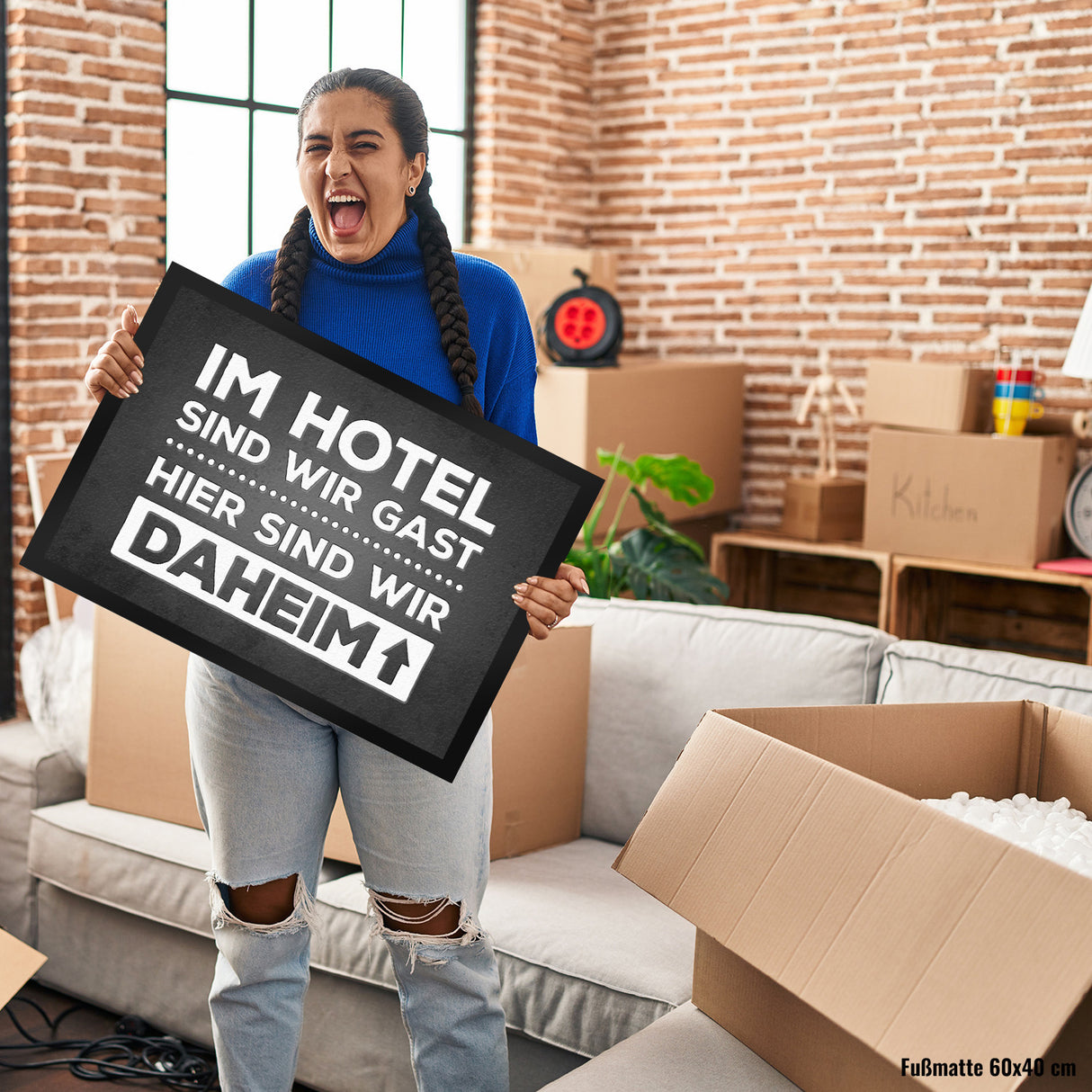 Hier sind wir daheim Fußmatte Zuhause Wohnungstüre Haustüre Home Hotel