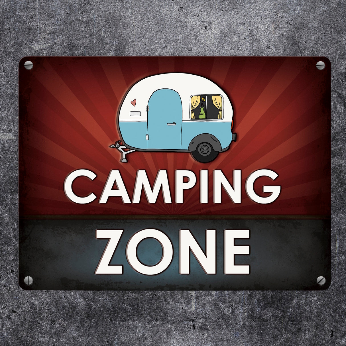 Camping Zone Metallschild mit Wohnwagen Motiv Wohnwagen Wohnmobil Urlaub