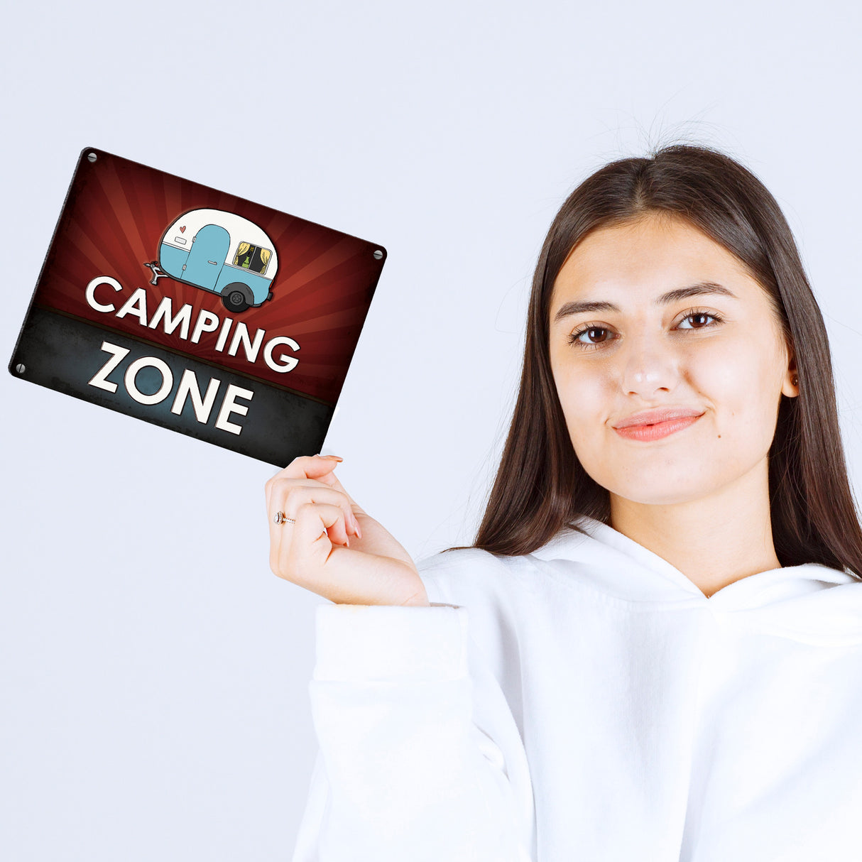 Camping Zone Metallschild mit Wohnwagen Motiv Wohnwagen Wohnmobil Urlaub