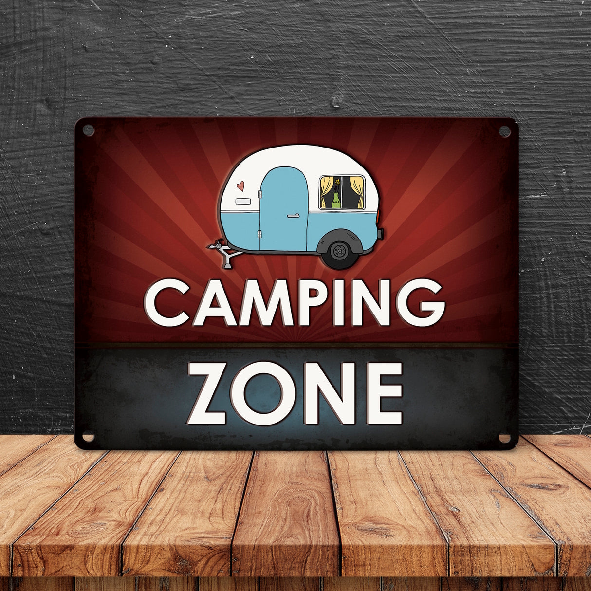 Camping Zone Metallschild mit Wohnwagen Motiv Wohnwagen Wohnmobil Urlaub
