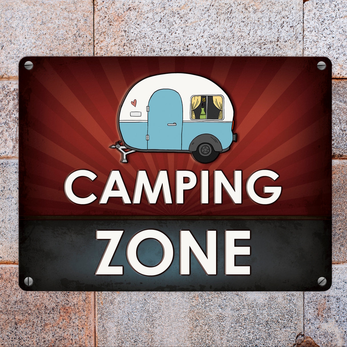 Camping Zone Metallschild mit Wohnwagen Motiv Wohnwagen Wohnmobil Urlaub