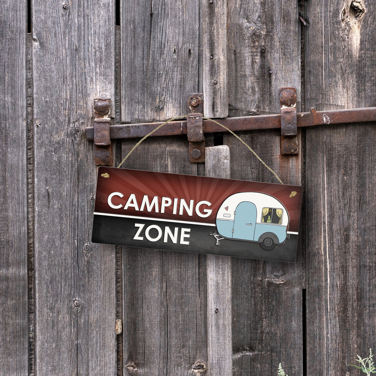 Camping Zone Metallschild mit Wohnwagen Motiv Wohnwagen Wohnmobil Urlaub