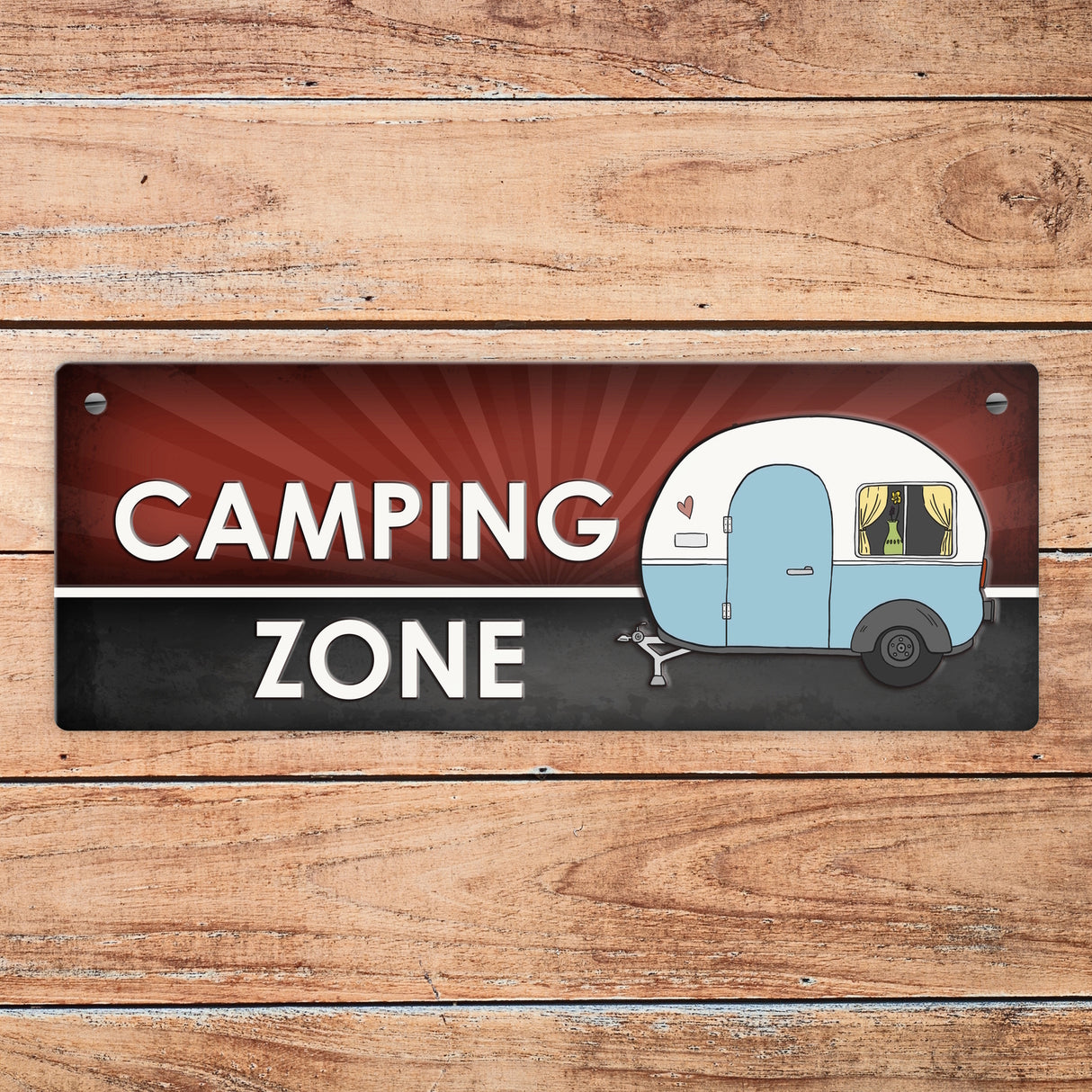 Camping Zone Metallschild mit Wohnwagen Motiv Wohnwagen Wohnmobil Urlaub
