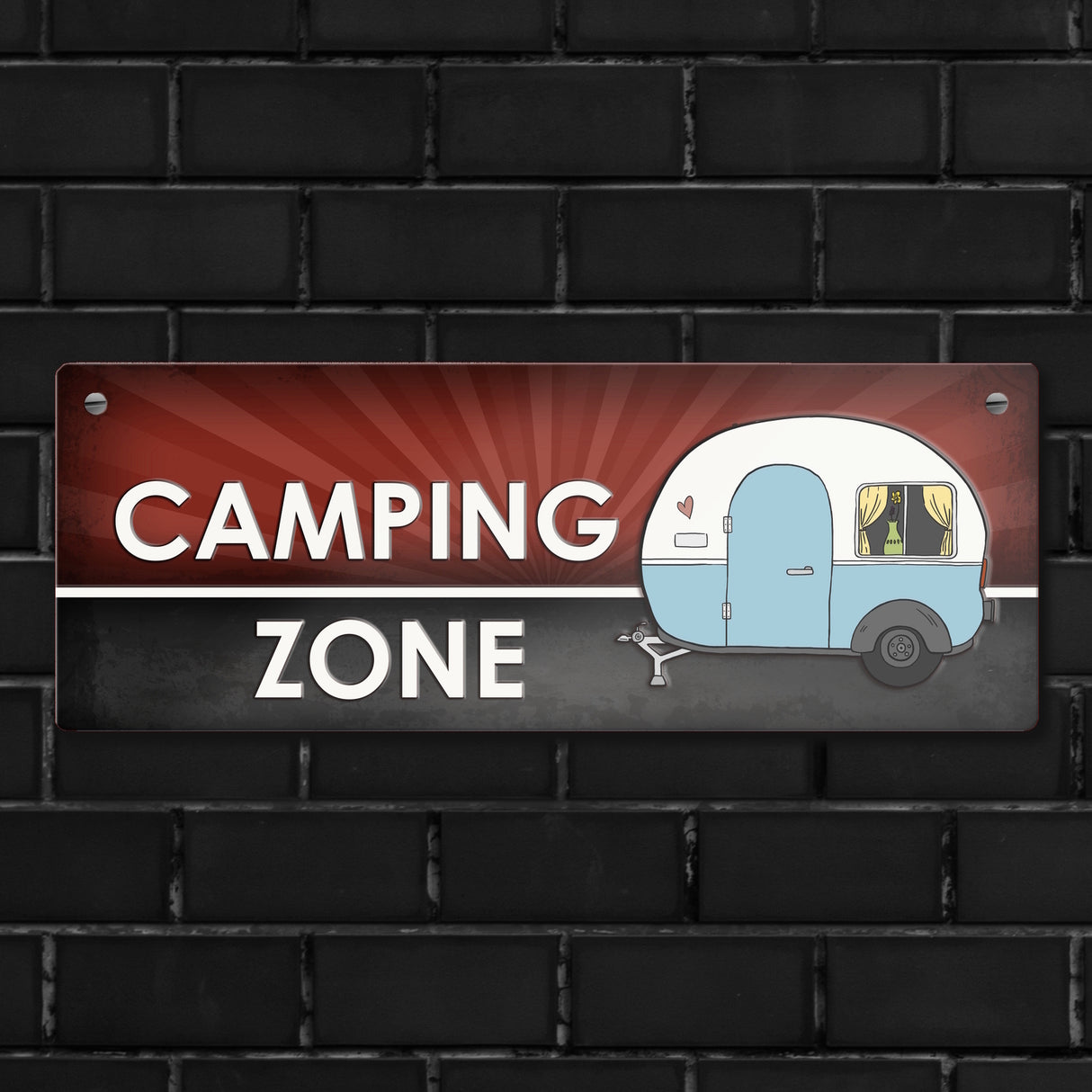 Camping Zone Metallschild mit Wohnwagen Motiv Wohnwagen Wohnmobil Urlaub