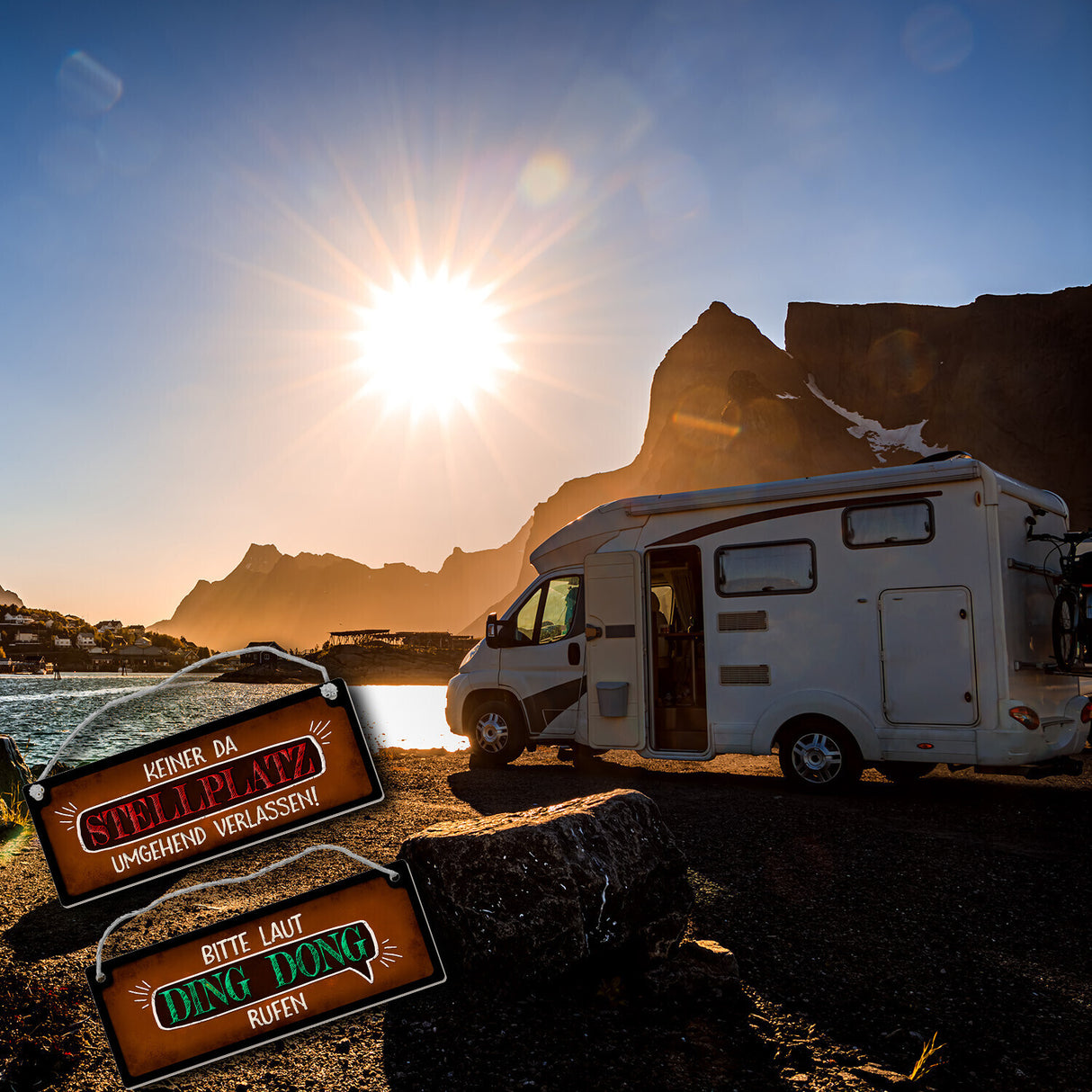 Ding Dong rufen oder keiner da Camping Wendeschild mit Kordel