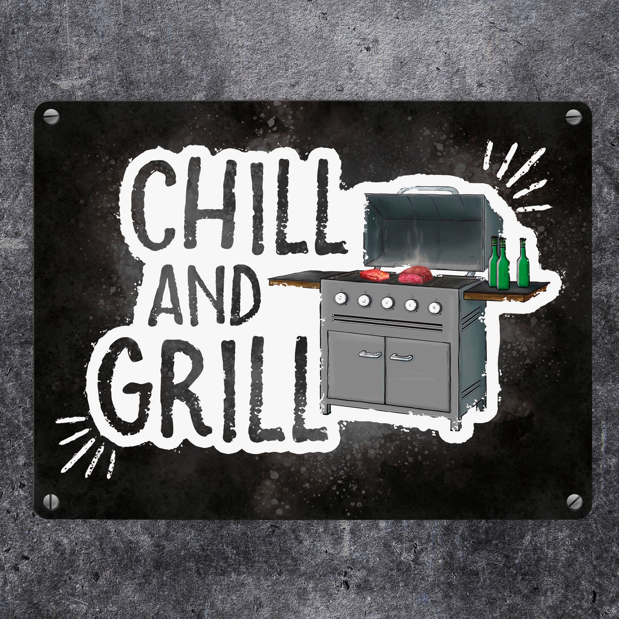 Chill and grill Metallschild mit Elektrogrill Motiv