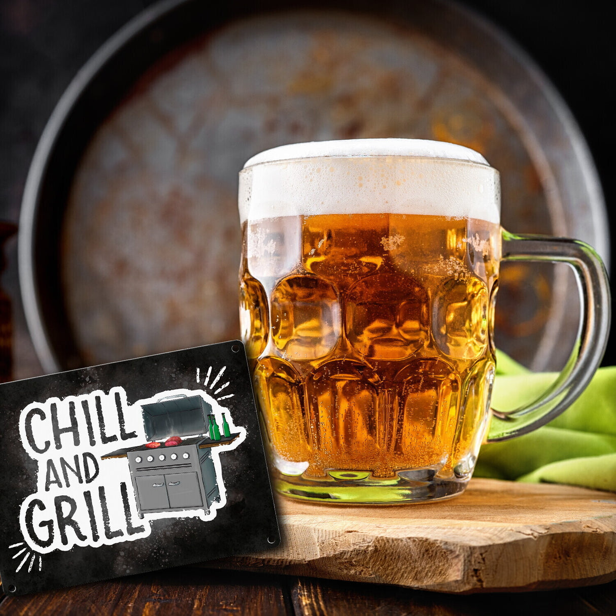 Chill and grill Metallschild mit Elektrogrill Motiv
