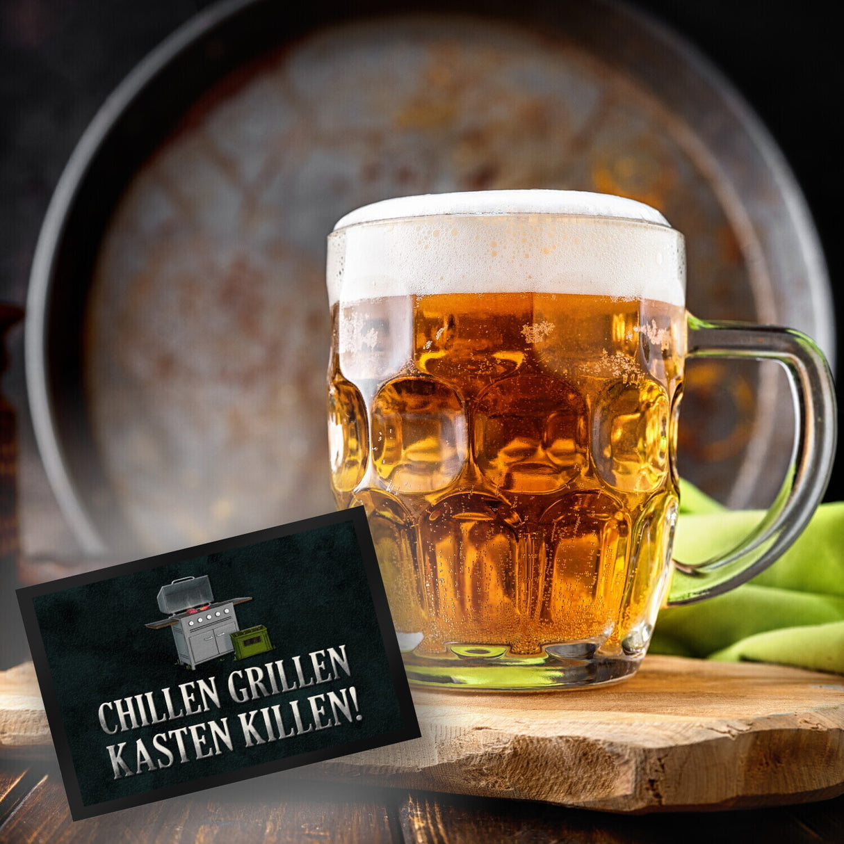 Chillen, grillen, Kasten killen Fußmatte mit Grill Motiv