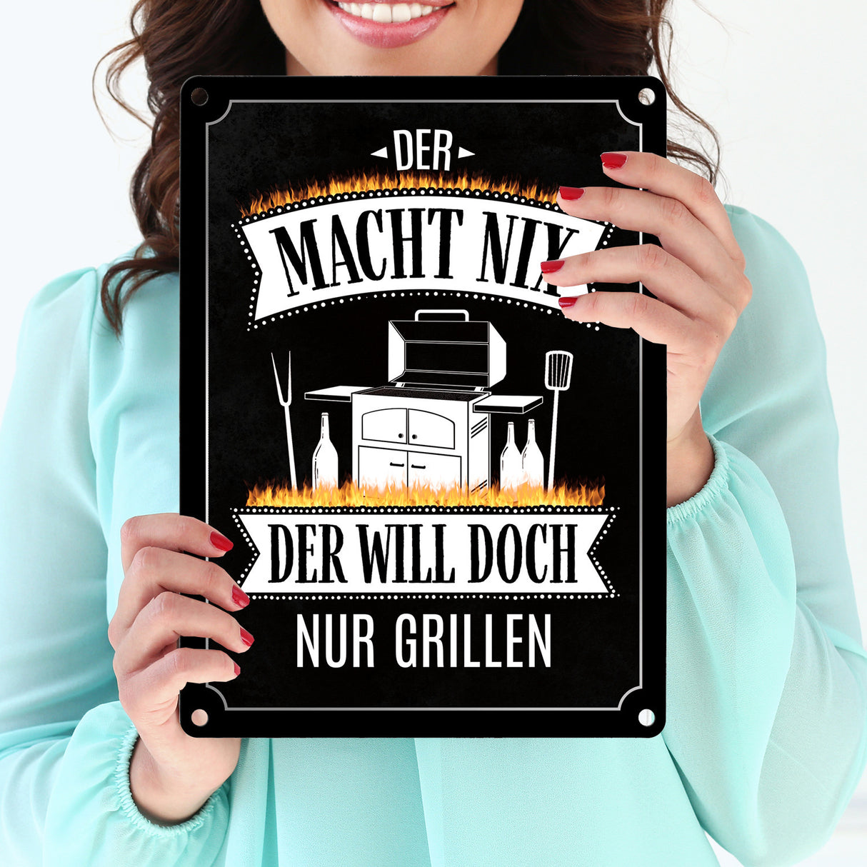 Der macht nix der will doch nur grillen Metallschild