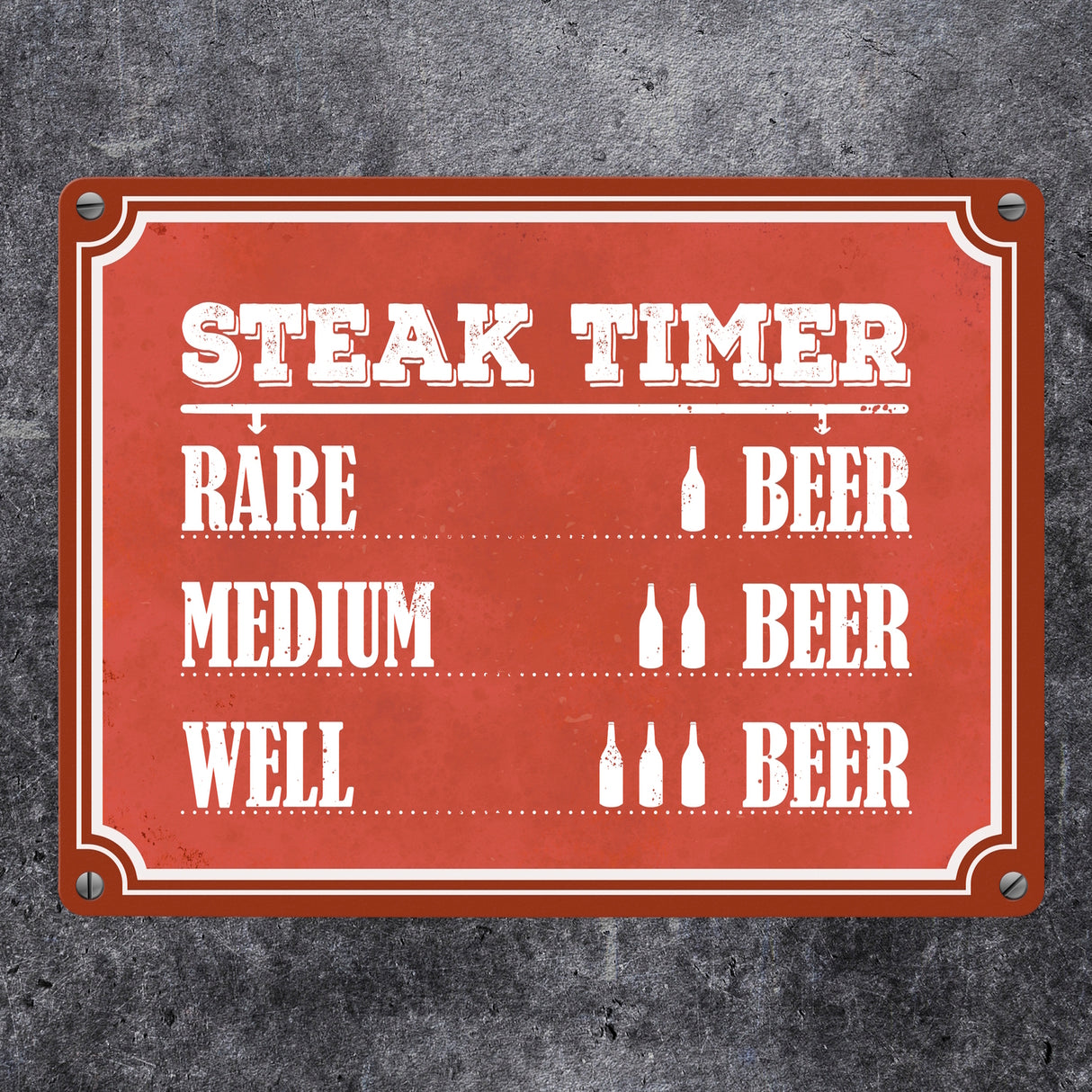 Steak Timer Metallschild Bier Grill grillen Fleisch Feier Freunde Hobby Rare Medium Well Done English