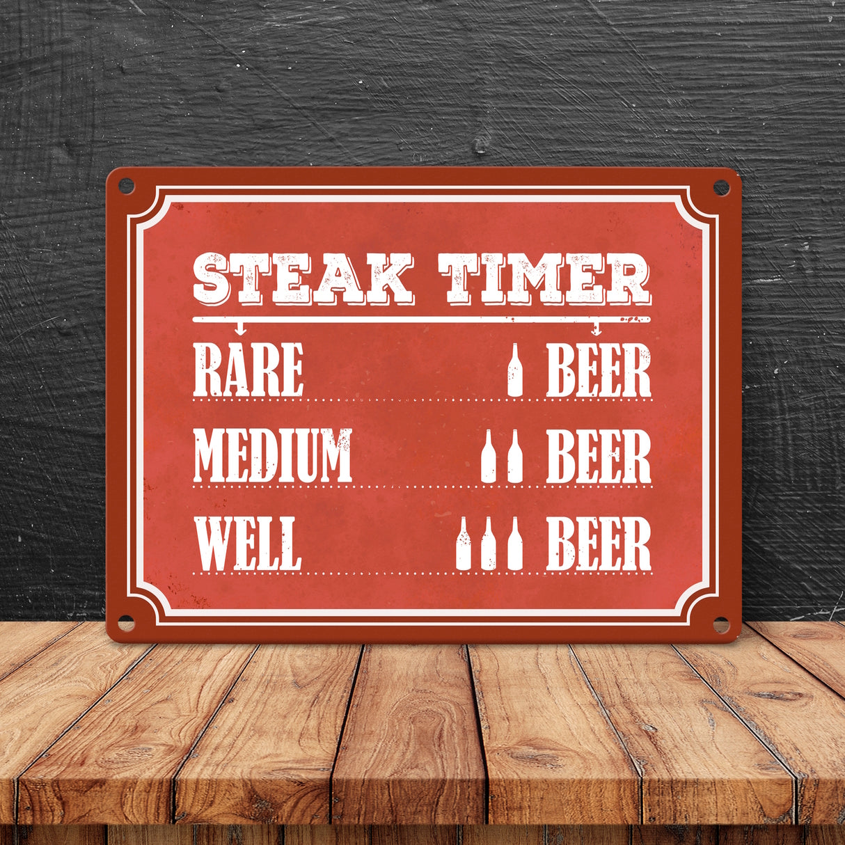 Steak Timer Metallschild Bier Grill grillen Fleisch Feier Freunde Hobby Rare Medium Well Done English
