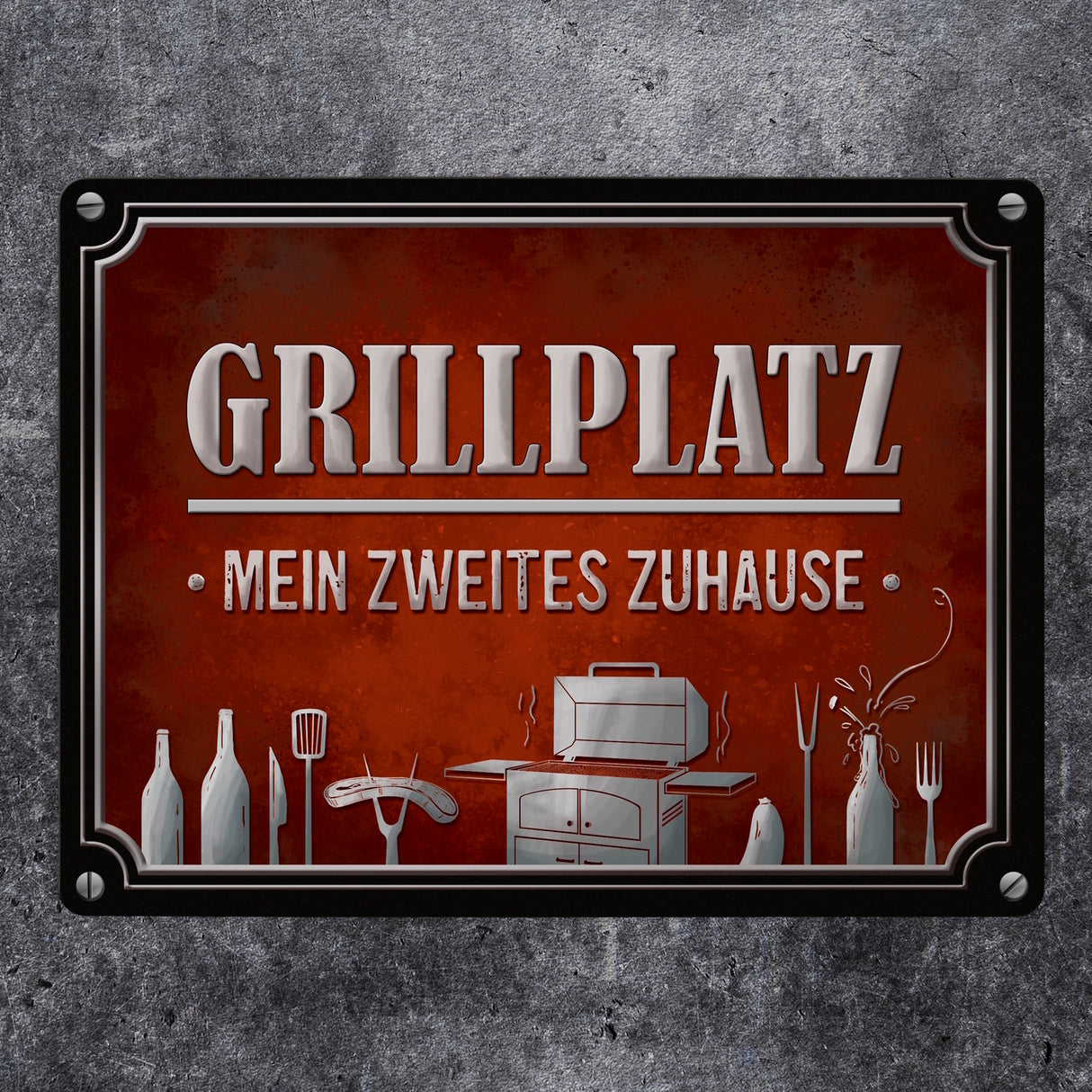 Grillplatz mein zweites Zuhause Metallschild Grill grillen Fleisch Bier Wurst Hobby Freunde