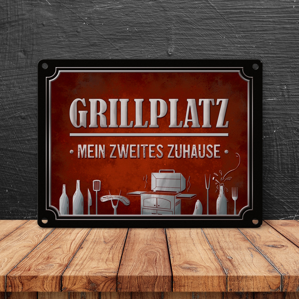 Grillplatz mein zweites Zuhause Metallschild Grill grillen Fleisch Bier Wurst Hobby Freunde