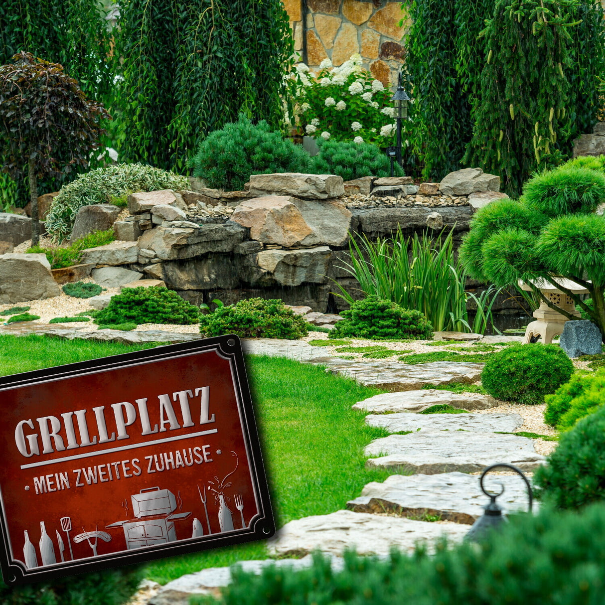 Grillplatz mein zweites Zuhause Metallschild Grill grillen Fleisch Bier Wurst Hobby Freunde
