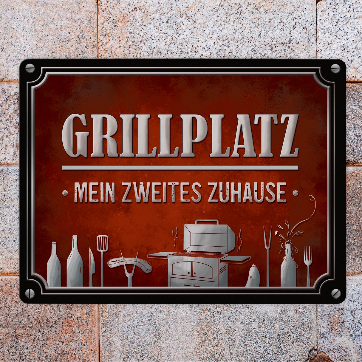 Grillplatz mein zweites Zuhause Metallschild Grill grillen Fleisch Bier Wurst Hobby Freunde