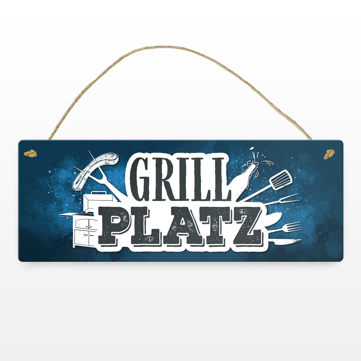 Grillplatz Metallschild Fleisch Wurst grillen Grill Bier Hobby Besteck Grillzange Freunde