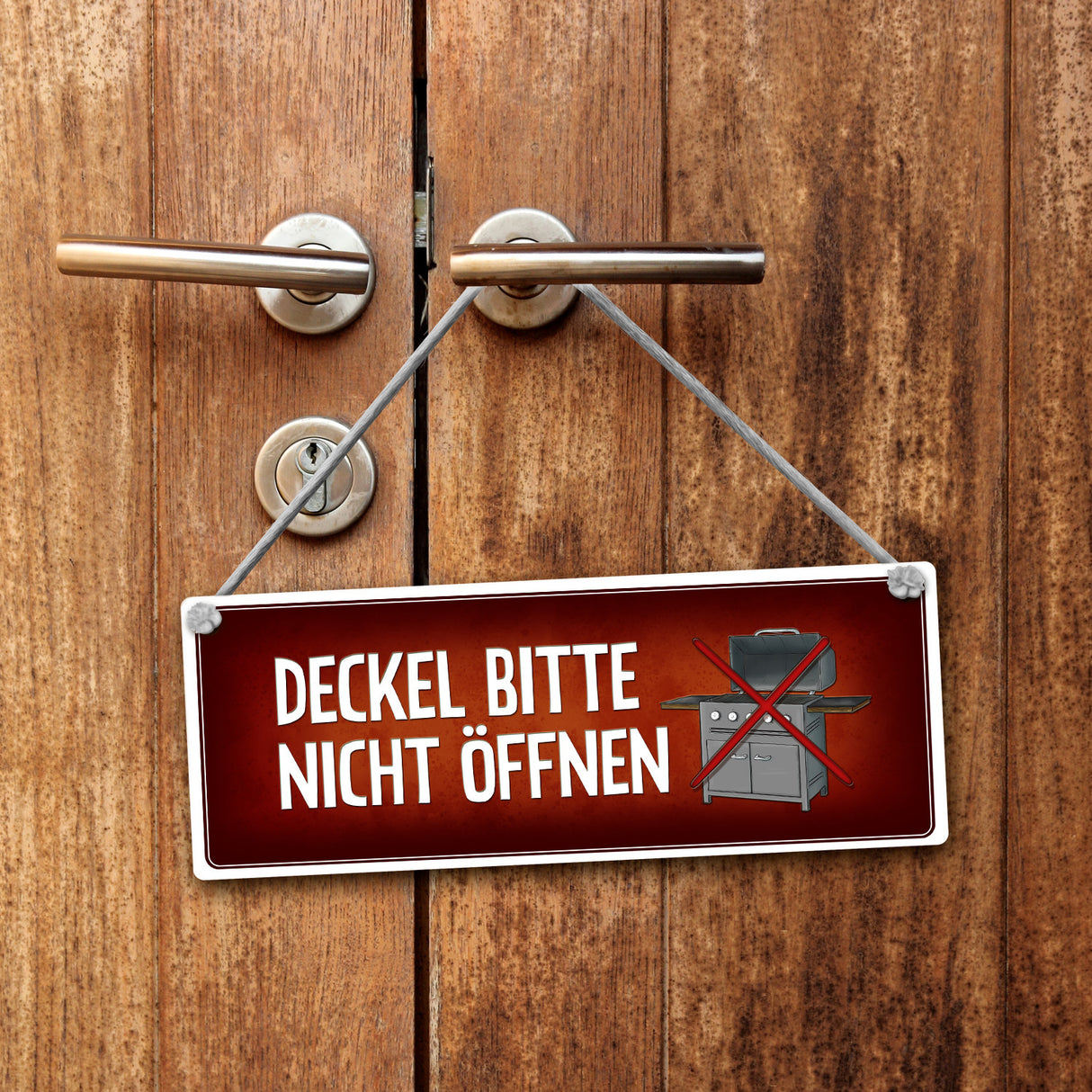 Deckel nicht öffnen oder Grill ist frei Wendeschild mit Kordel