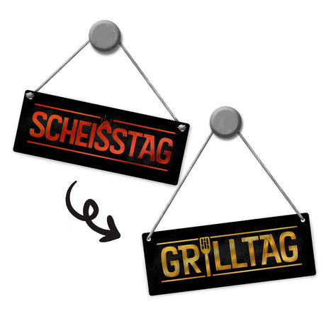 Grilltag oder Scheißtag Wendeschild mit Kordel