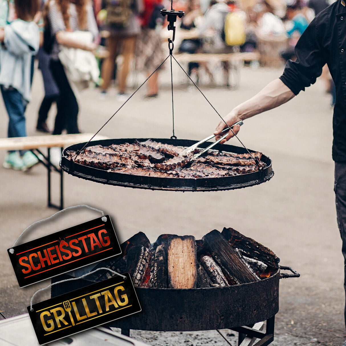 Grilltag oder Scheißtag Wendeschild mit Kordel