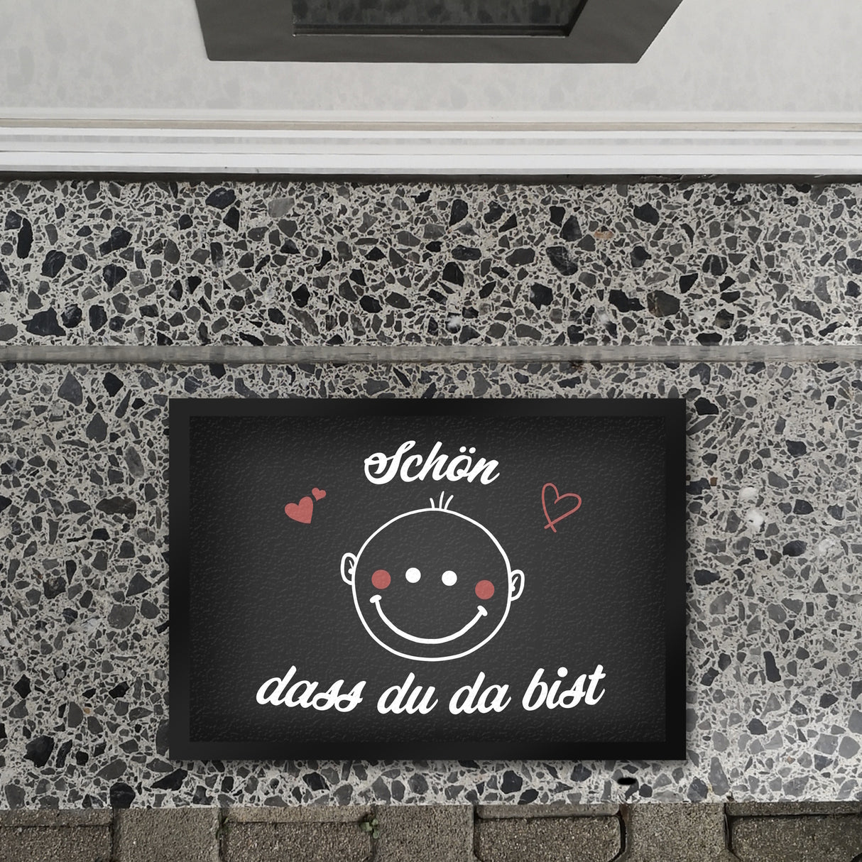 Schön dass du da bist Fußmatte mit lachendem Gesicht