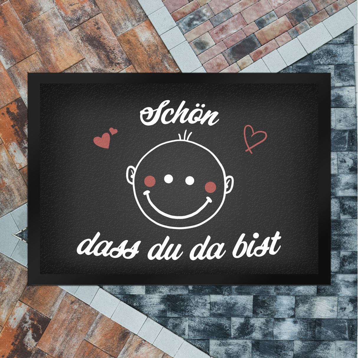 Schön dass du da bist Fußmatte mit lachendem Gesicht