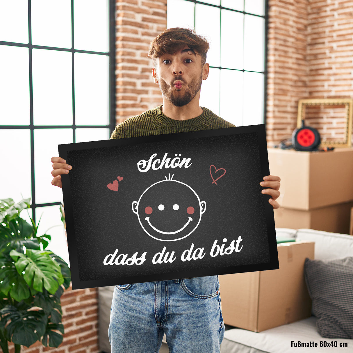 Schön dass du da bist Fußmatte mit lachendem Gesicht
