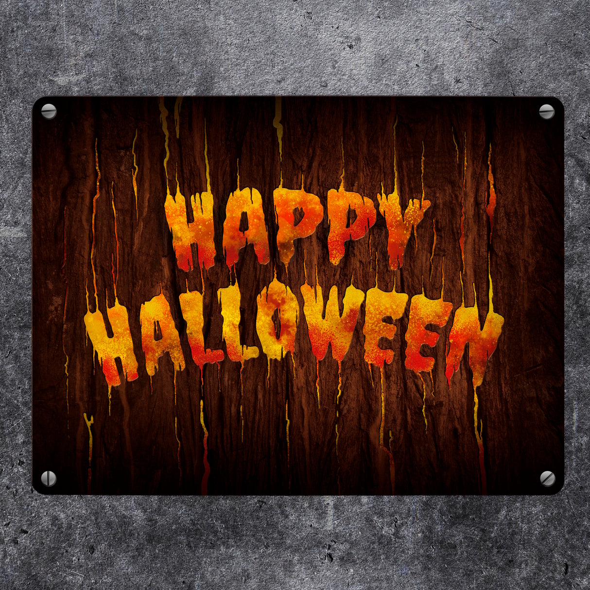 Happy Halloween Metallschild in Holz Optik Haustüre Türe Nacht Angst Hexe
