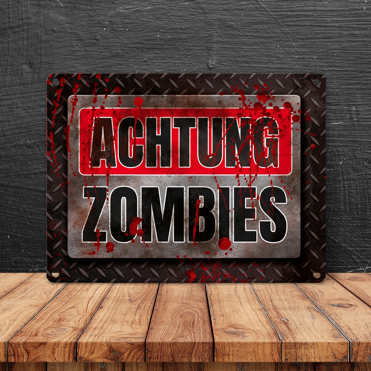 Blutiges Achtung Zombie Metallschild Halloween Zombie Angst Nacht Blut Kinder