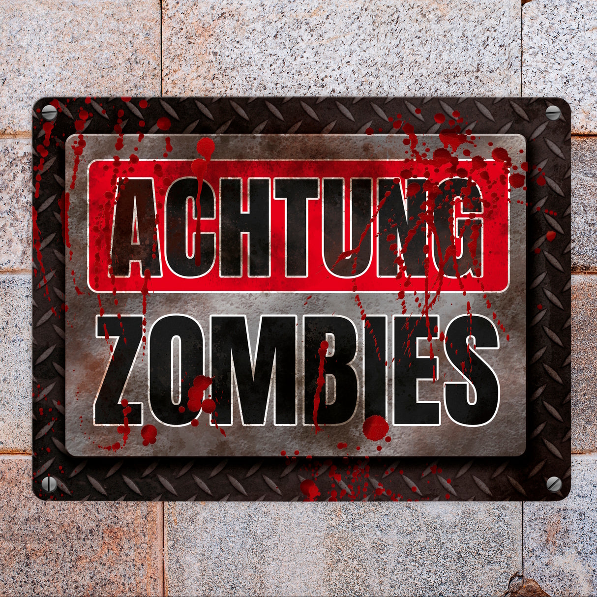 Blutiges Achtung Zombie Metallschild Halloween Zombie Angst Nacht Blut Kinder