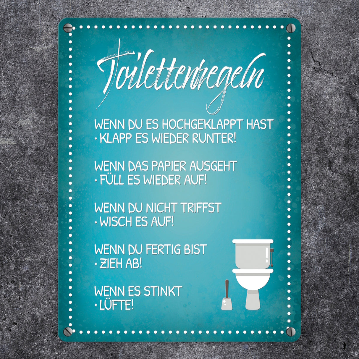 Toilettenregeln Metallschild mit Toilette Motiv Klo Sauberkeit Hygiene