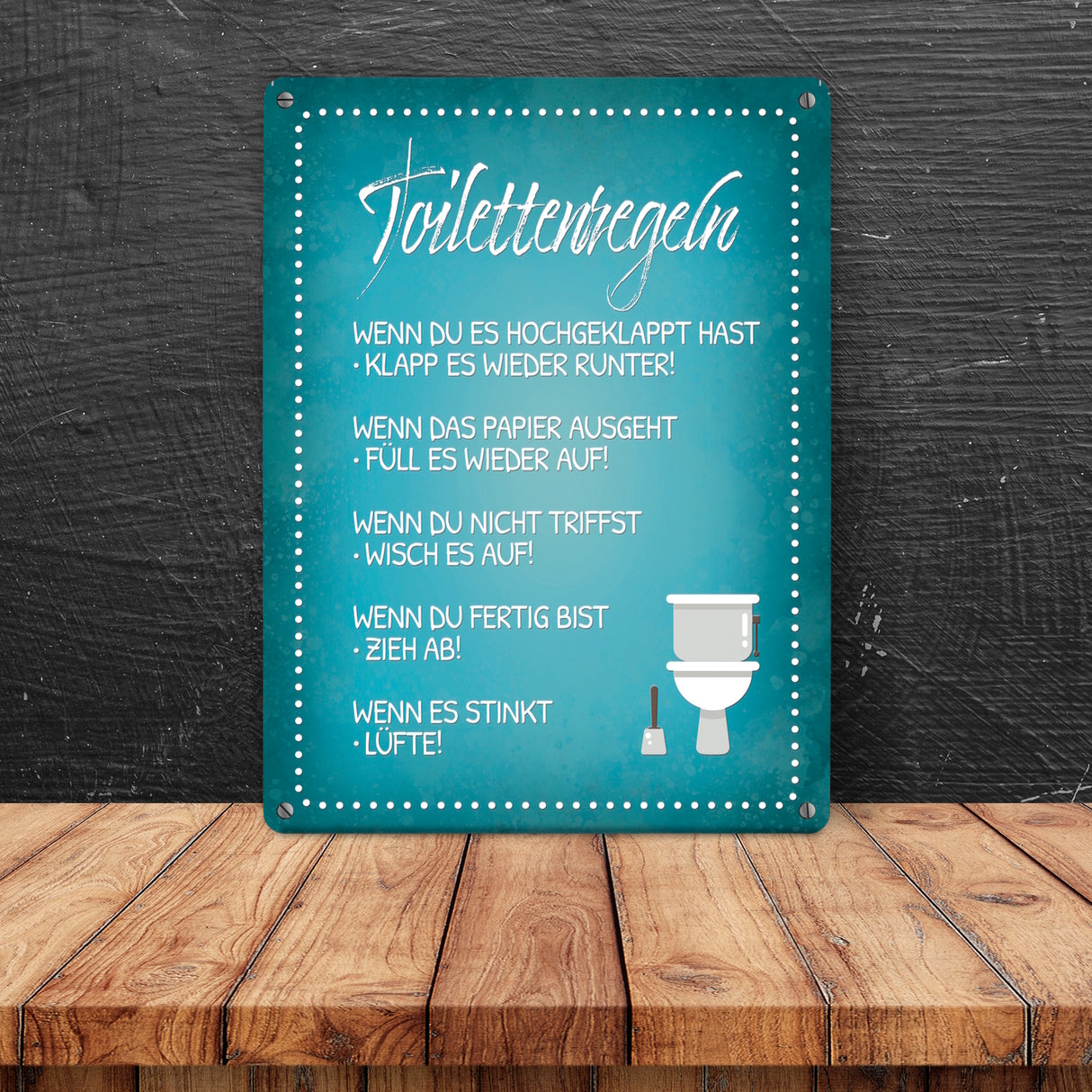 Toilettenregeln Metallschild mit Toilette Motiv Klo Sauberkeit Hygiene