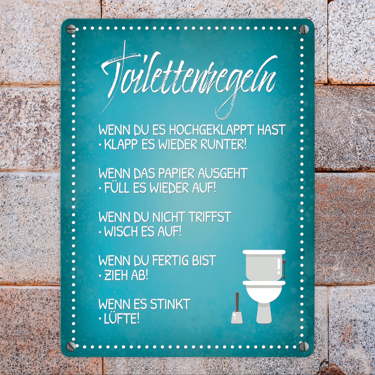 Toilettenregeln Metallschild mit Toilette Motiv Klo Sauberkeit Hygiene