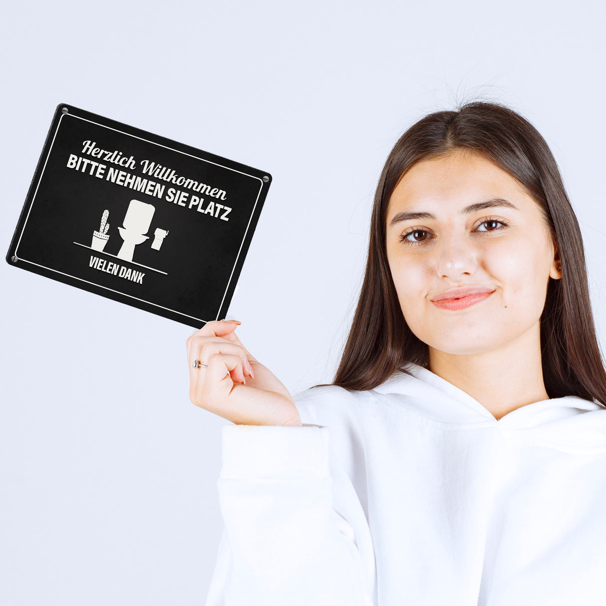 Bitte nehmen Sie Platz Metallschild mit Toilette Motiv