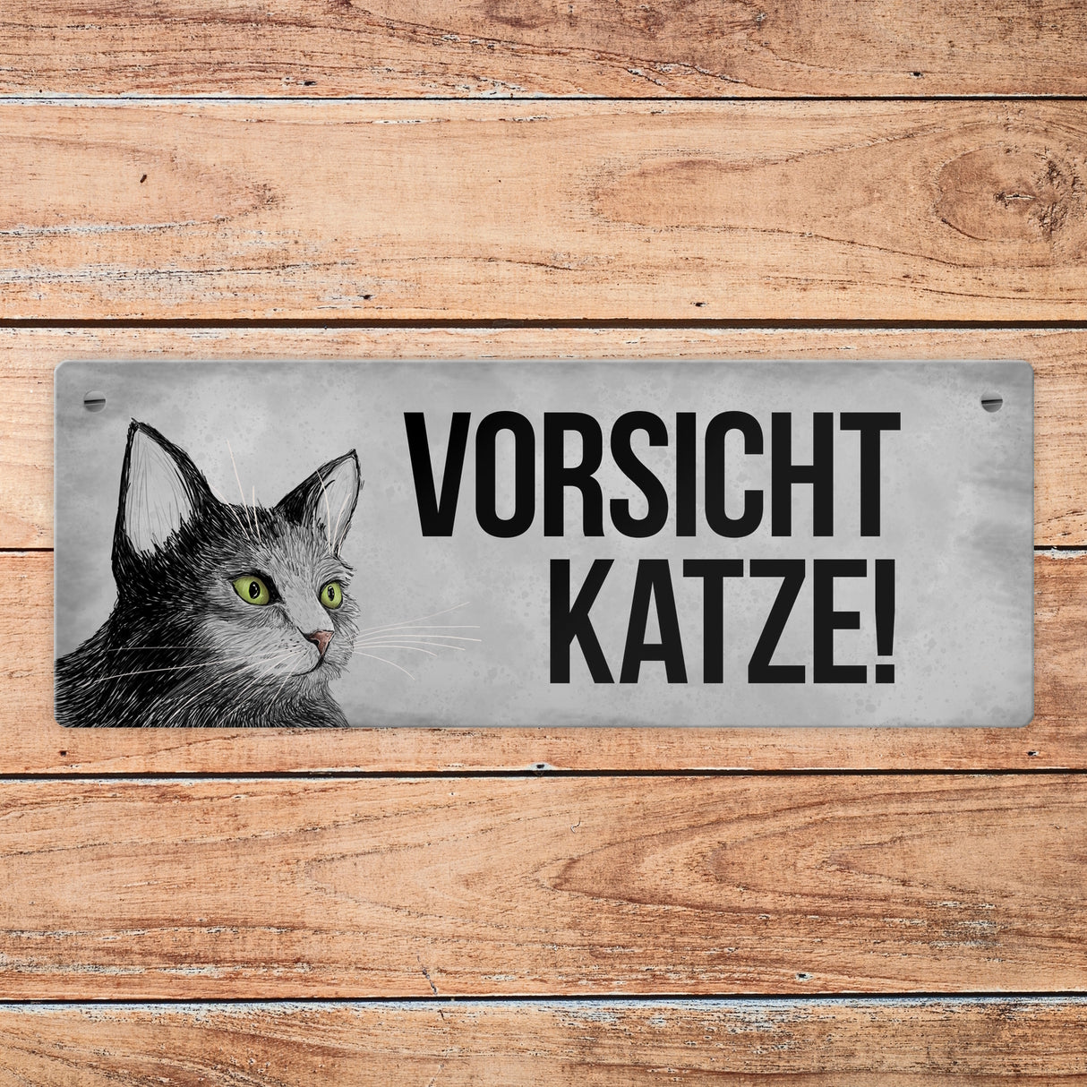 Vorsicht Katze Metallschild mit Katze Motiv