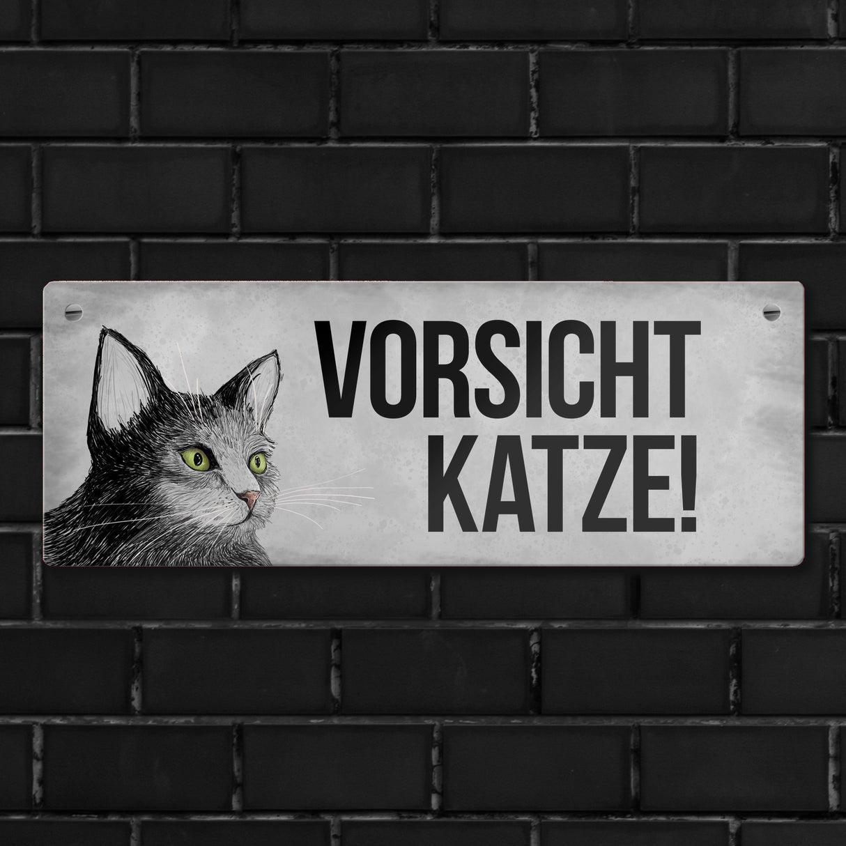 Vorsicht Katze Metallschild mit Katze Motiv