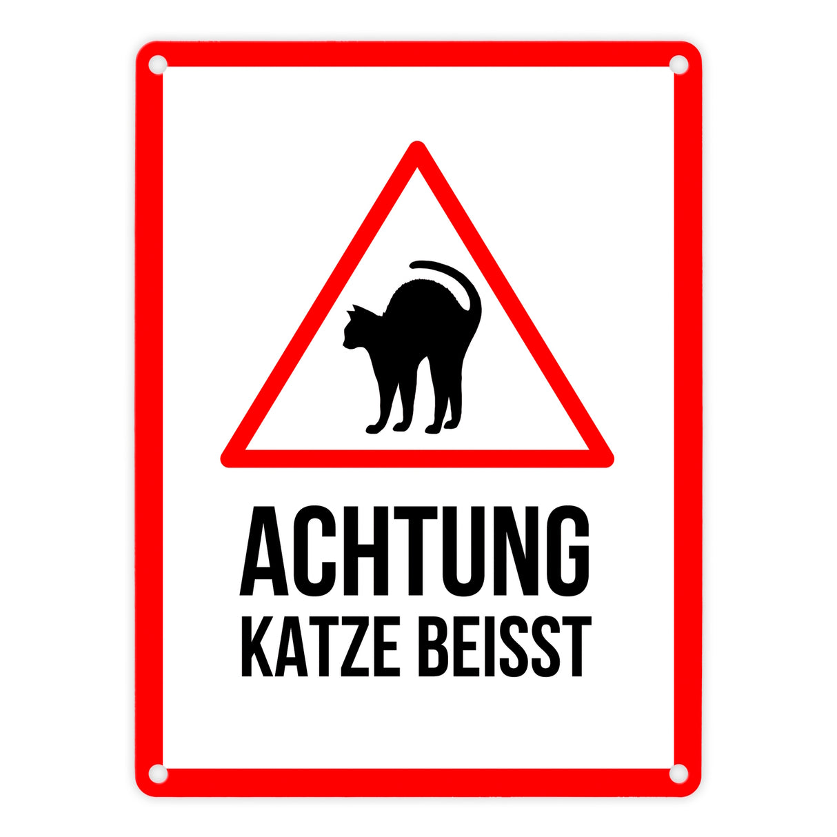 Achtung Katze beisst Metallschild mit Katzen Symbol
