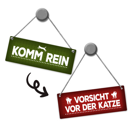 Vorsicht vor der Katze oder Komm rein Wendeschild mit Kordel