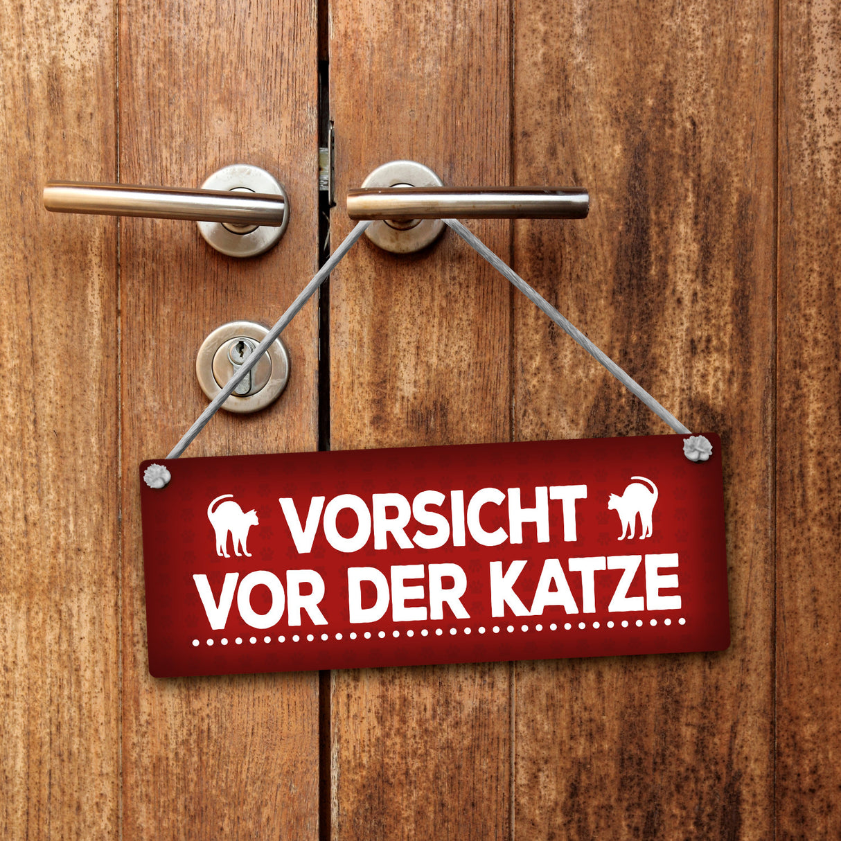 Vorsicht vor der Katze oder Komm rein Wendeschild mit Kordel