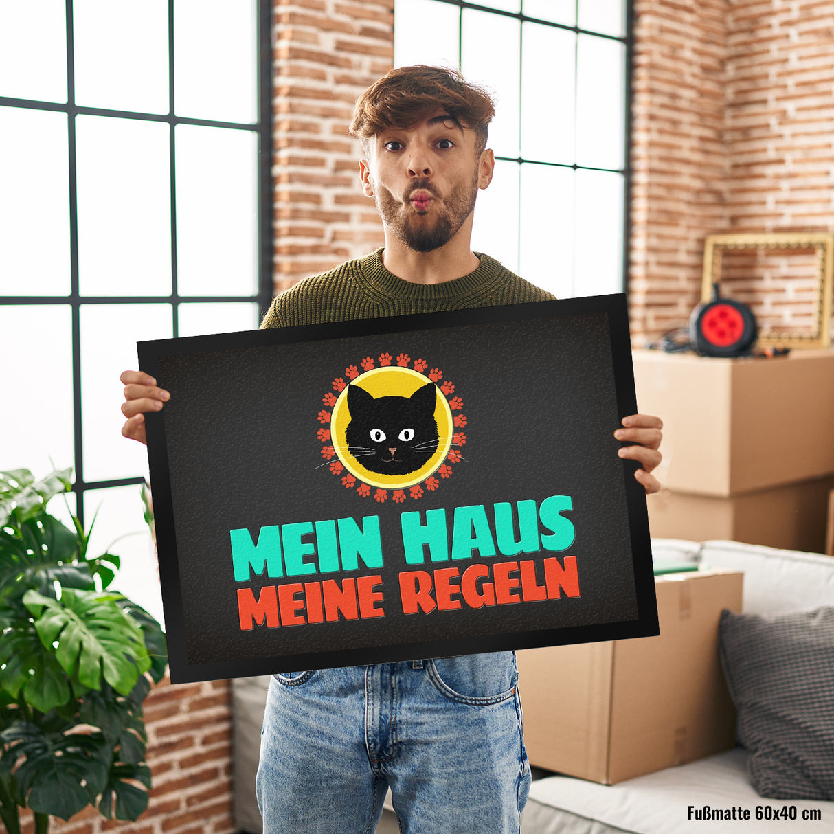 Mein Haus meine Regeln Fußmatte mit Katze - Kater Wohnung Haustüre Haus Katzen Tier Haustier