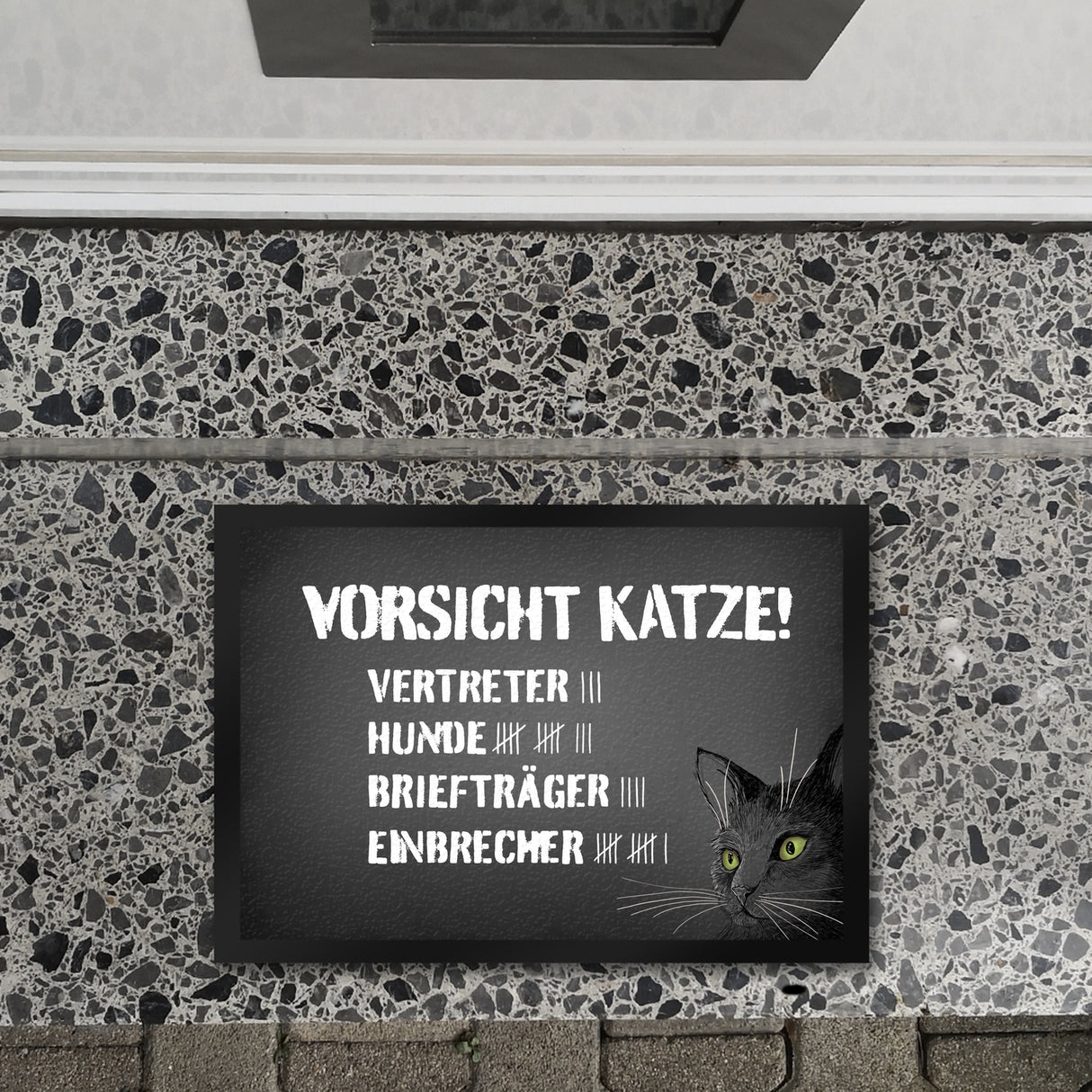 Vorsicht Katze Fußmatte mit Strichliste Motiv
