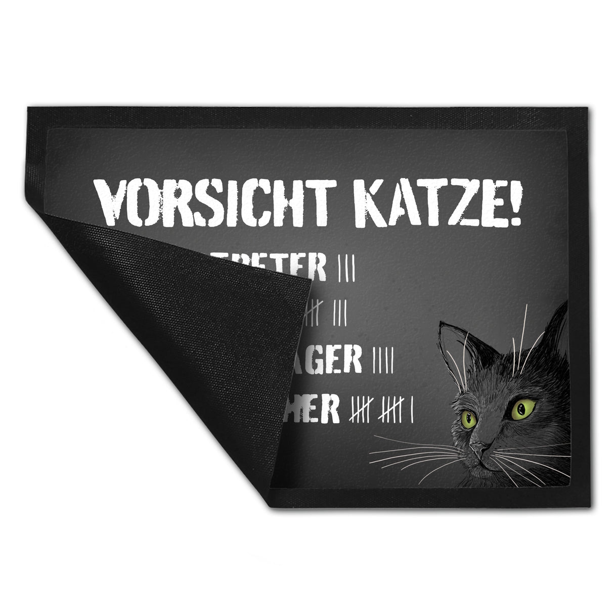Vorsicht Katze Fußmatte mit Strichliste Motiv