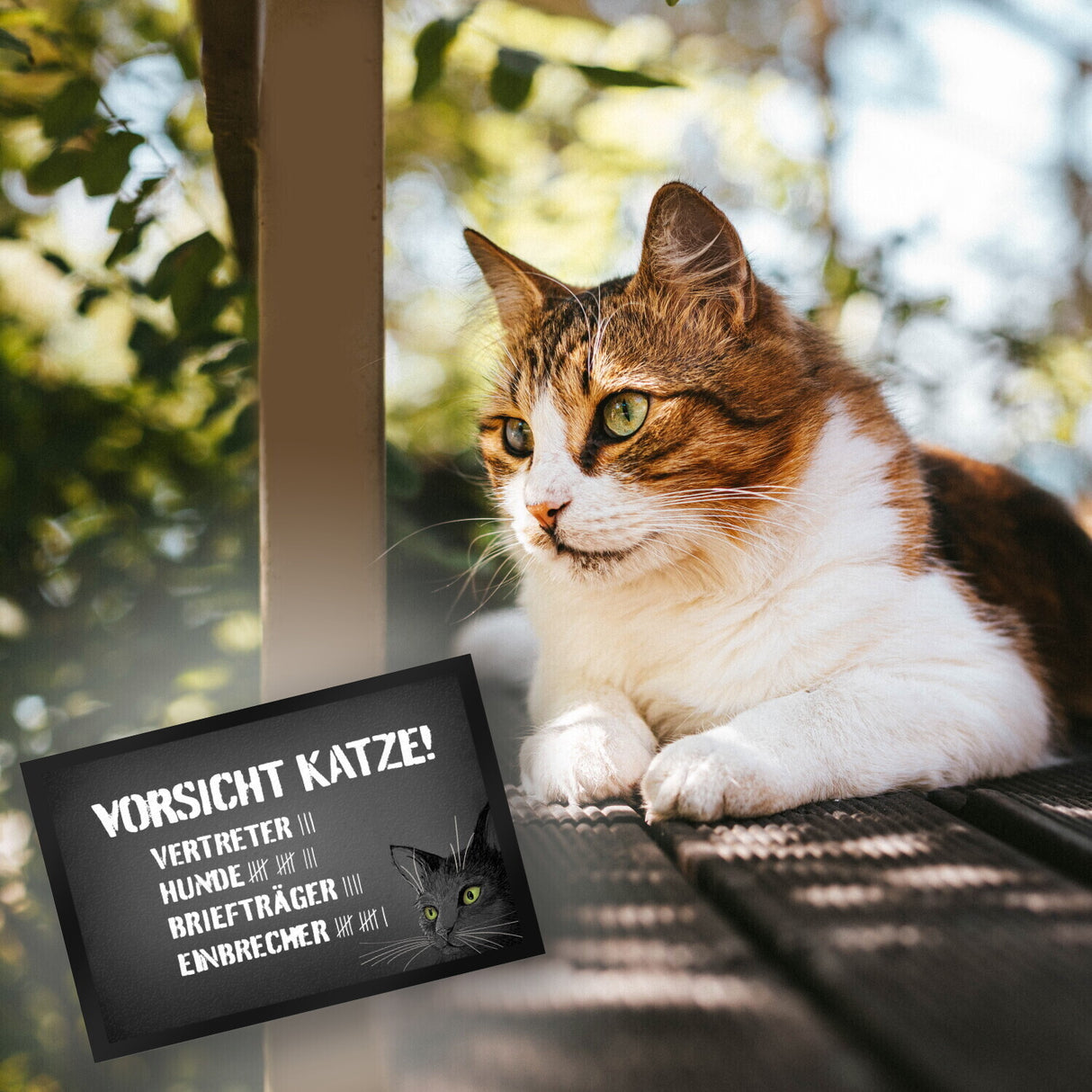 Vorsicht Katze Fußmatte mit Strichliste Motiv