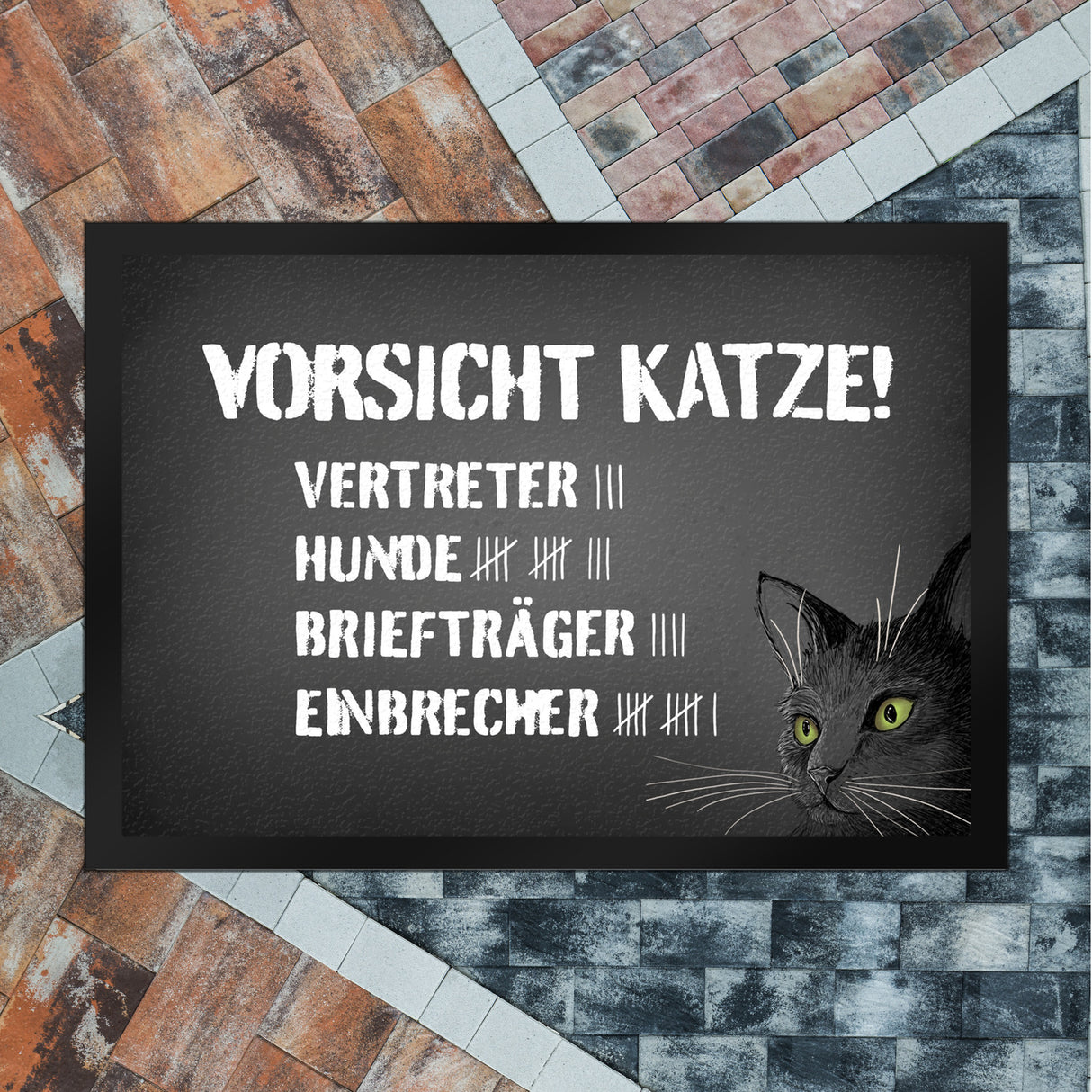 Vorsicht Katze Fußmatte mit Strichliste Motiv