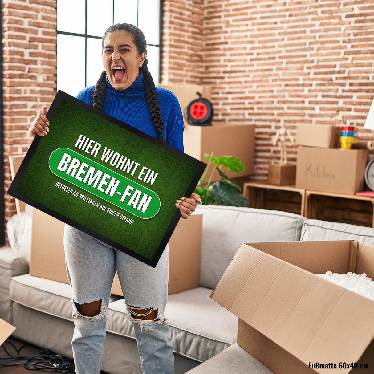 Hier wohnt ein Bremen-Fan Fußmatte mit Rasen Motiv