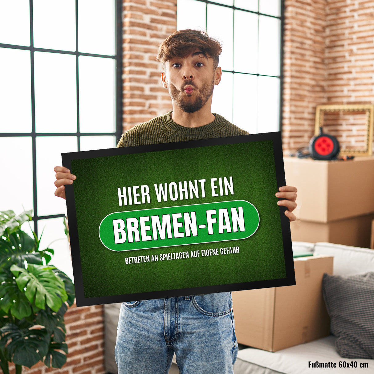 Hier wohnt ein Bremen-Fan Fußmatte mit Rasen Motiv
