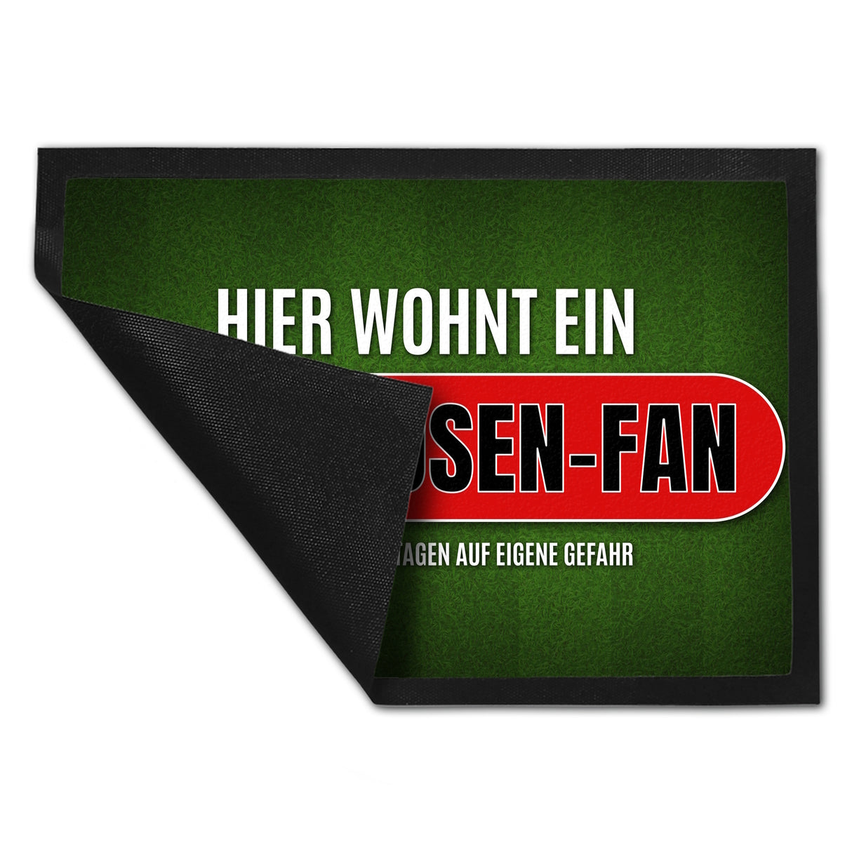 Hier wohnt ein Leverkusen-Fan Fußmatte mit Rasen Motiv